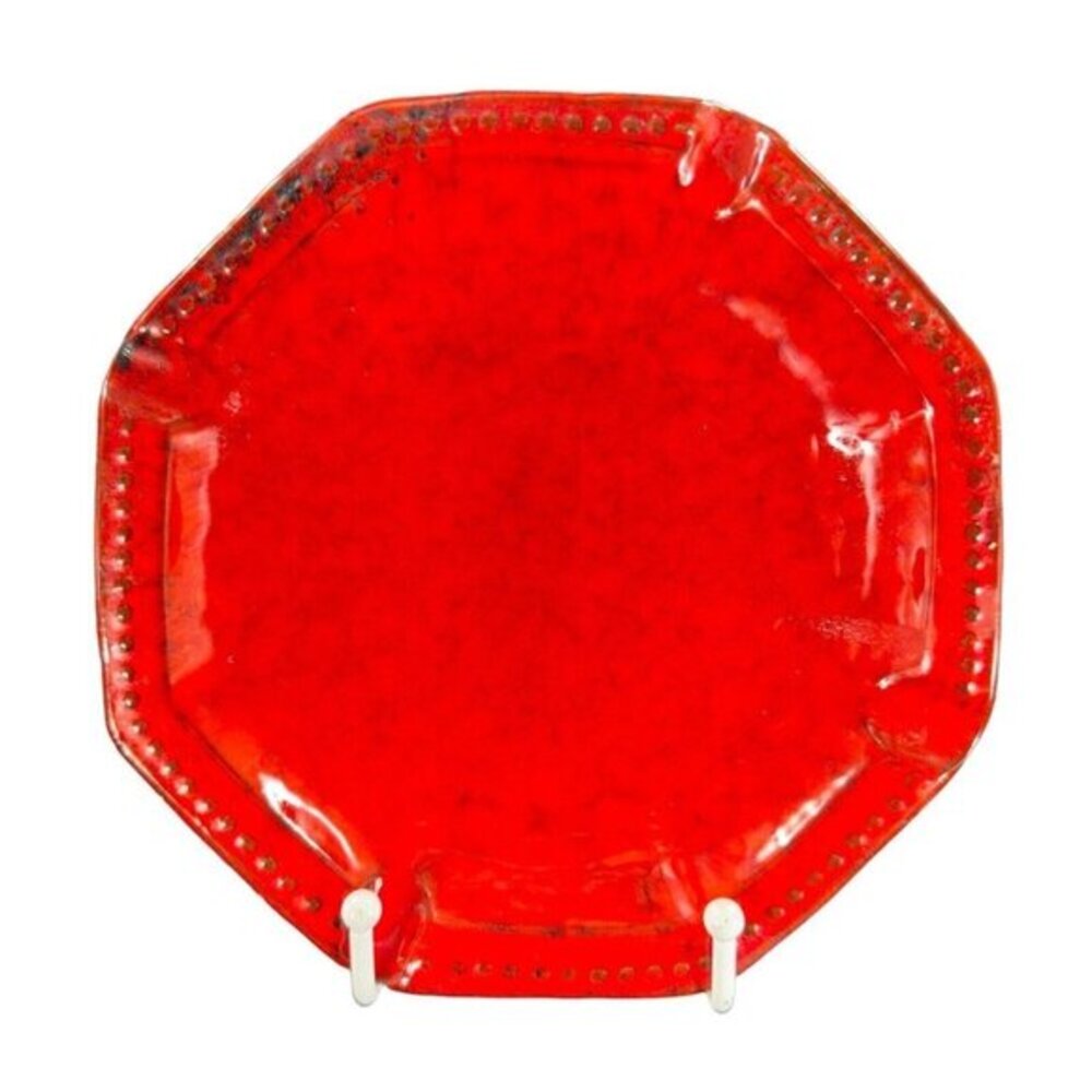 Mid Century Italian Art Pottery Tray Dish Bright Red Glaze Marked Italy‎ Vintage